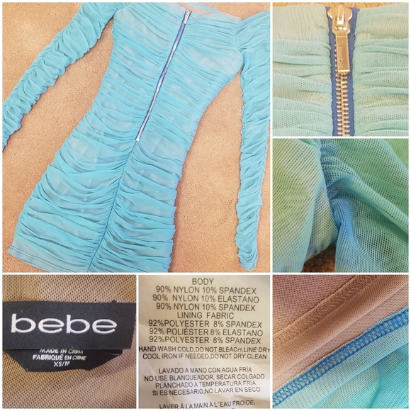 Bebe Dresses Bebe Turquoise Ruched Offshoulder Dress Xs Poshmark